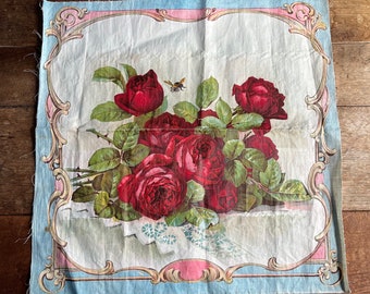 Antique Edwardian 1900 Chromolithograph Roses On Cotton Fabric