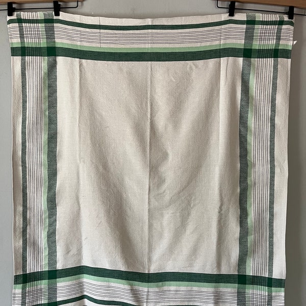 Vintage 1940s 1950s Green Striped Cotton Tablecloth
