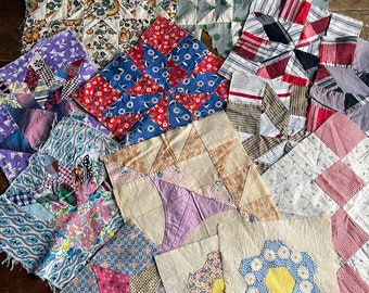 Lot von 12 antiken Vintage Quilt Blocks Mix