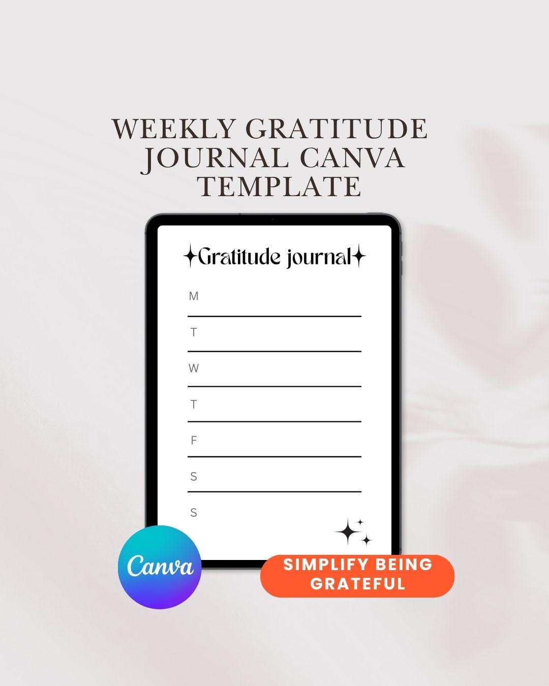 Gratitude Journal Editable Template, Canva Weekly Reflection Sheet ...