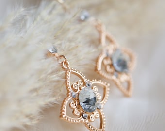 Hmong Inspired Rhinestone Flower Earrings: Lavender & Clear