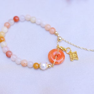 Gold Jade Bracelet: 14k Plated Chain, Hmong Charm & Pearl