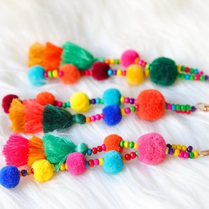 Pom Pom Tassel Keychain, Hmong inspired, purse accessory, colorful assorted keychain