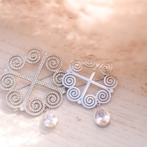 Hmong Heart Brooch Pin, Rhinestones, Stainless Steel, Hmong Clothes Pins