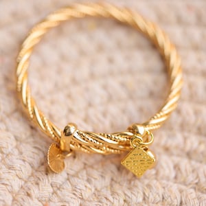 Verstelbare gedraaide armband voor baby&#39;s/peuters en volwassenen, armband, 24-karaats verguld, Hmong-bedels
