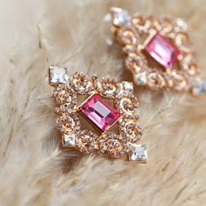 Hmong Inspired Elephant Foot Rhinestone Earrings, Holiday earrings, Gift For her, Emerald, Fuchsia, Hmong Jewelry