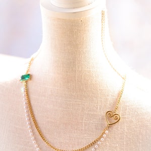 Asymmetric Heart Necklace, Stainless Steel, 18K gold plated, layered necklace, pearls