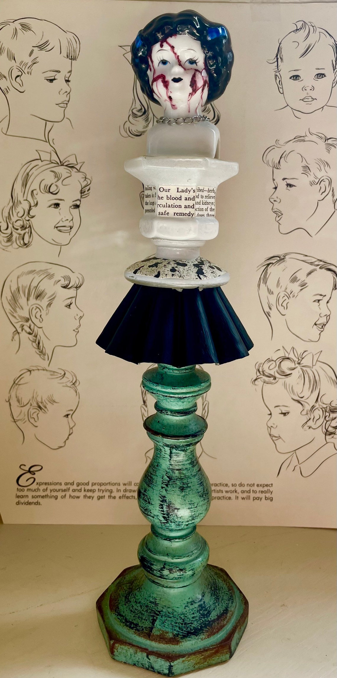 Vintage Doll Head Lamp Oddity Mixed Media Altered Art Etsy