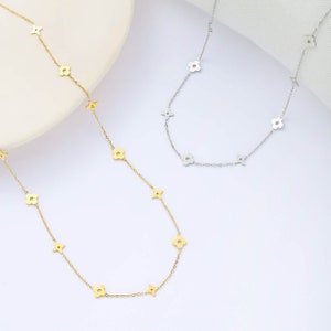 DAINTY FLOWER NECKLACE, Gold charm necklace, Silver Dainty necklace, Clover necklace & Bracelet, Lucky leaf Necklace special gift for her