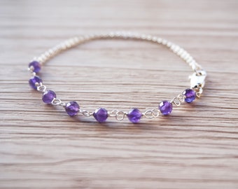 Silver Amethyst Bracelet, Amethyst Bracelet, Rolo Chain Bracelet, Skinny Bracelet, Dainty Bracelet, Silver Bracelet, February Birthstone