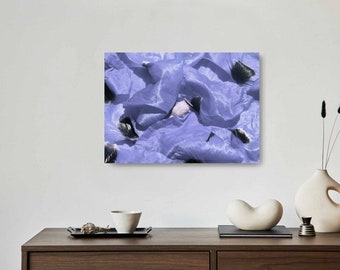Photographie pop art de coquelicot bleu - macro photographie originale abstraite de pétales de fleur bleus, décoration murale florale