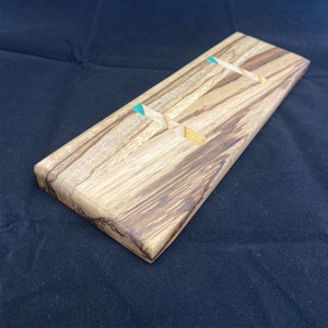 Zebra Wood Keyboard Wrist Rest with Recycled Skateboard Inlays