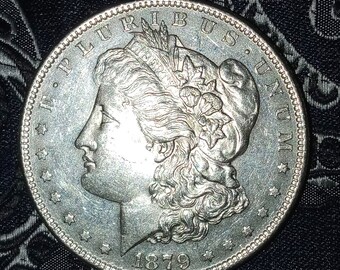 1879 S mint mark uncirculated Morgan Dollar coin in mint condition 143 years old 90 % silver coin