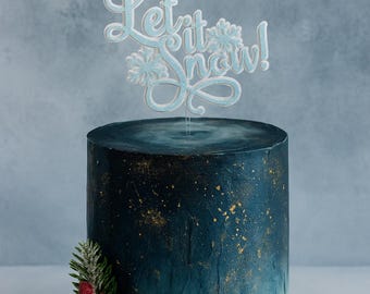 Texte du script Let It Snow Glitter carte, décoration de gâteau, décoration de gâteau de Noël, décoration de fête de joyeux Noël, décoration de Noël