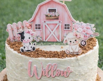 Set de adornos personalizados para tartas de granja, nombre y edad personalizados, adorno para tarta de cumpleaños con animales de granja, decoración para el primer cumpleaños