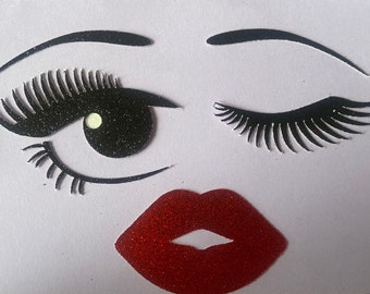 Winky eye and lips cake charm,cake decal,make up cake decor,winky eye cake topper,eyelash cake decor, eyelash and lips, make up cake toppers