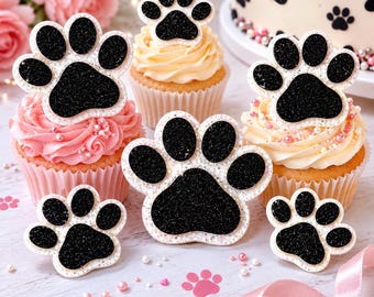 Décorations pour cupcakes empreintes de pattes | Décoration de gâteau empreinte de patte |  Lot de 6