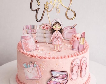 Set de adornos para tartas de fiesta de mimos, cualquier nombre o edad, set de adornos para tartas de spa, set de adornos para fiestas de pijamas