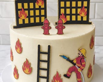 Pastel de cumpleaños de bombero, pastel de camión de bomberos, pastel de cumpleaños de rescate de bomberos para niños
