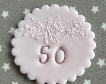 Personalized Fondant Cupcake Toppers: Floral Number, Edible Party Decor