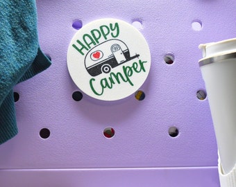 Baglets - Happy Camper Charm - Decorative Charms for Tote Bags - Compatible with Bogg Bags, Simply Southern and other Tote Bags