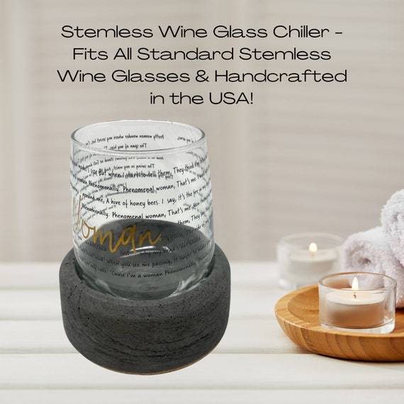 Concrete Stemless Wine Glass Holder Chiller Prevents Wine From Tipping Over Store in Freezer to Keep Wine Chilled Etsy