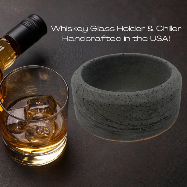 Concrete Whiskey Glass Holder & Chiller - Bourbon or Scotch Bar Accessories - Store in Freezer to Keep Whiskey Chilled!