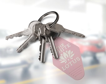 White Lotus Keychain - Resort & Spa Decorative Key Tag - Made in USA!