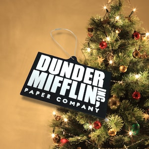 Dunder Mifflin Holiday Ornament -  Fans of The Office -  Christmas Tree Decoration - Raised 3D Lettering Provides Premium Look & Feel