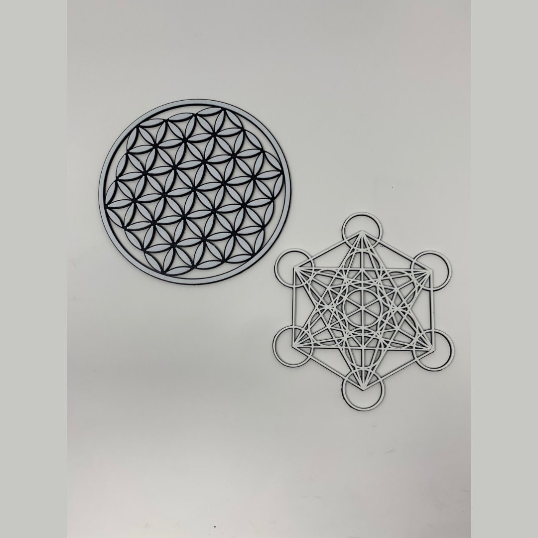 Sacred Geometry Wall Art Set - Flower of Life & Metatron's Cube - Etsy