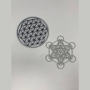 Sacred Geometry Wall Art Set - Flower of Life & Metatron&#39;s Cube