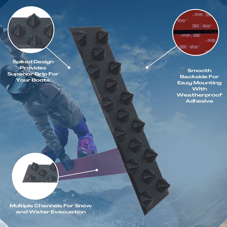 PEUTIER 2pcs Snowboard Stomp Pads, 3D Transparent Flocon de Neige Stomp Pads Snowboard Antidérapant Tapis Snowboard Spike Stomp Grip Pad pour Hiver Neige Glace Ski Accessoires