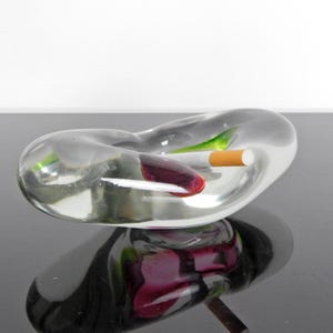 Vintage Bohemian Glass Ashtray | Red to Green Element Core | Czech Art Glass Czechoslovakia 1960s