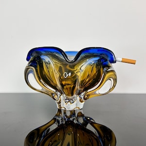 Josef Hospodka Art Glass Ashtray | Czechoslovakia Chribska Glassworks 1960s | Heavy Mid Century Decorative Tray