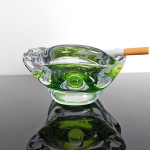 Green Art Glass Ashtray: Mid-Century Czech Bohemian Design