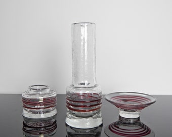 Ensemble de verres vintage par Retro Glassworks Lednicke Rovne conçus par l'auteur Technique spéciale en verre craquelé - 3 PIÈCES - ORIGINAL - Années 60
