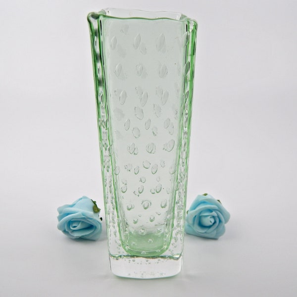 Green Vase "SODA" Technique Glass For Flowers Beautiful Design by Czechoslovakia Author Mid Century Modern Collectable for Home Decor -1960s