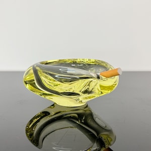 Vintage Yellow Glass Ashtray by Miloslav Klinger | ZvS Zelezny Brod 1960s | Mid Century Czech Art Glass