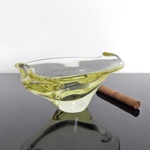 Yellow Czech Art Glass Ashtray by Miloslav Klinger | Zelezny Brod 1960s | Mid-Century Bohemian Crystal