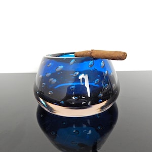 Skrdlovice Night Blue Ashtray | Milan Metelak 1960s | Bubbled Art Glass Bowl | Czech Cigar Tray | Mid Century Collectible