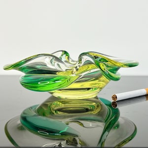 Multicolor Art Glass Ashtray by Miloslav Klinger • Zelezny Brod Glass • Czech Modernist Design 1960s