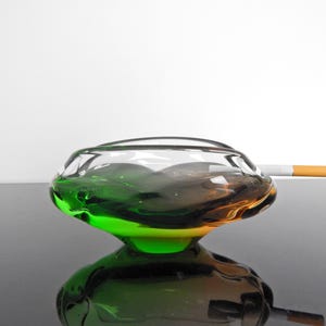 Vintage Multicolor Glass Ashtray by Ladislav Palecek | 1960s Skrdlovice Czechoslovakia Mid Century Art