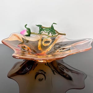 Amber Art Glass Bowl | Josef Hospodka Chribska | Czech Vintage Centerpiece | Large Bohemian Glass Decor 1960s