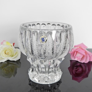 Crystal Bohemia Vase by Dagmar Kudrova • &quot;KVĚT&quot; 1984 Design • Czech Pressed Glass Mid-Century Decor