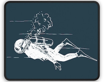 Scuba Diving Line Art Mouse Pad - Calm Ocean Depth Desk Decor