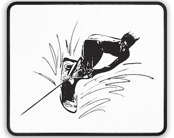 Minimal Surf Line Art Mouse Pad - Clean Ocean Desk Decor