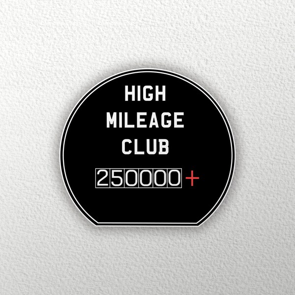 250,000 high mileage club sticker for cars in black old fashioned gauge digital design