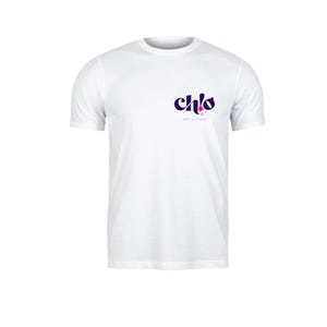 May include: White t-shirt with a purple and pink logo that says "ch'o art & craft"