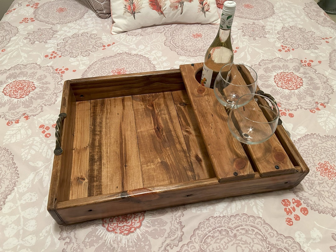 Wine and Cheese Wood Serving Tray Caddy Handmade From Reclaimed Rustic Pallet Wood With Metal