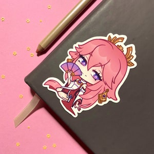 Genshin Yae miko sticker || 2 x 3 Waterproof Matte Vinyl or Gloss Vinyl || Laptop phone decal
